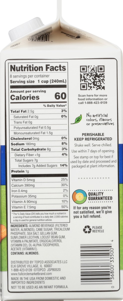 slide 8 of 12, Full Circle Market Full Circle Original Almond Milk, 64 oz