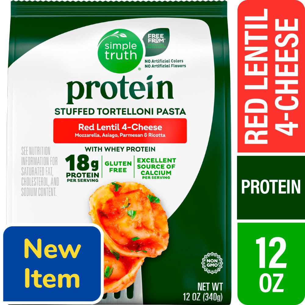 slide 1 of 1, Simple Truth® Red Lentil 4-Cheese Tortelloni Pasta, 12 oz