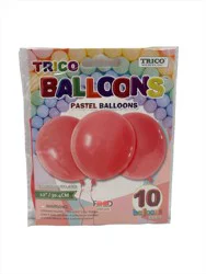 Trico 12 Solid Pastel Latex Balloons, 10 ct, Red