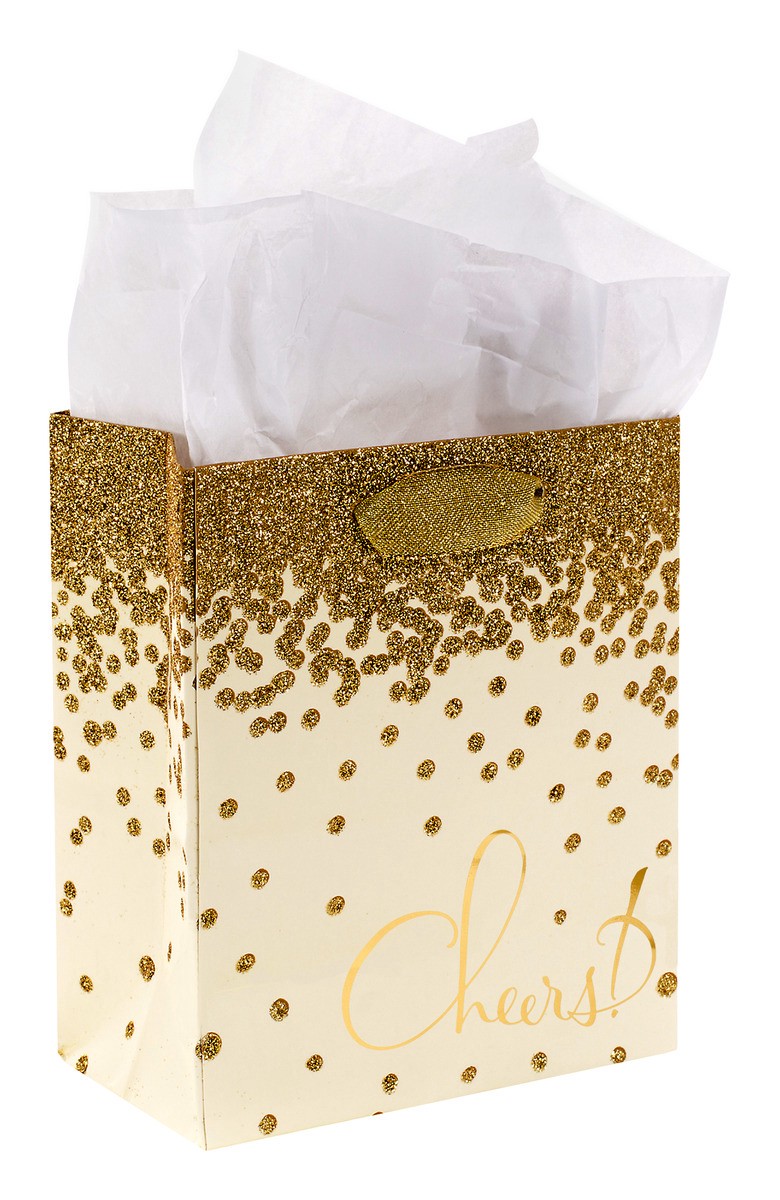 slide 2 of 2, Hallmark Hallmark Small Gift Bag With Tissue Paper (#62) (Gold Glitter Cheers), 1 ct