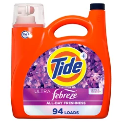 Tide Ultra Febreze Liquid Laundry Detergent, Spring and Renewal scent, 117 fl oz, 83 Loads, Laundry Detergent Liquid with All-Day Freshness