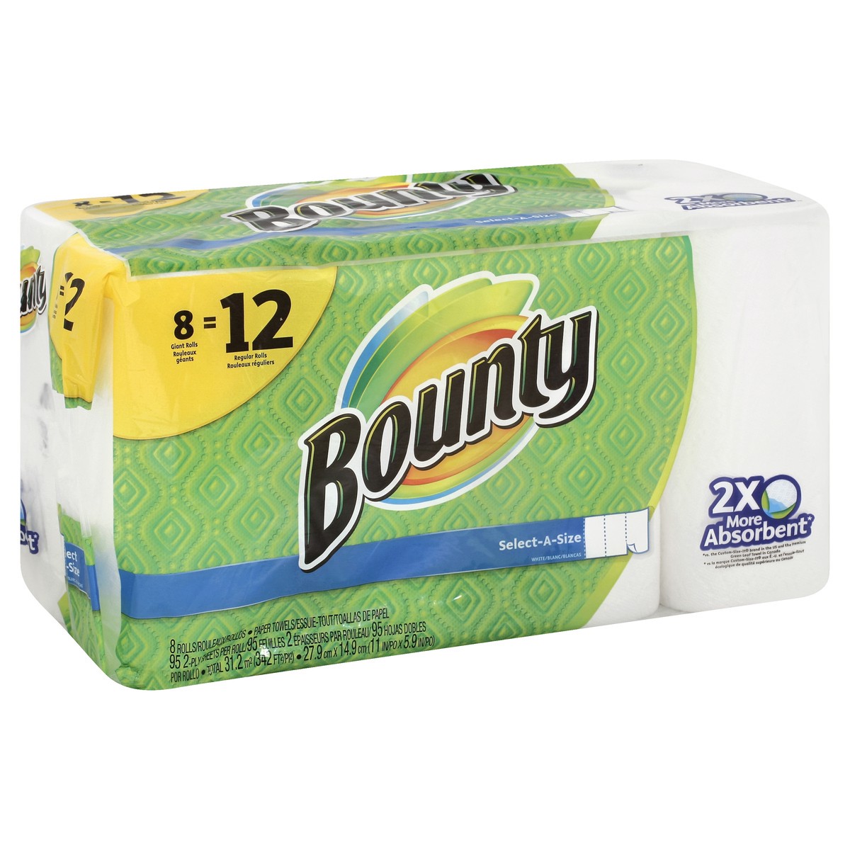 slide 1 of 15, Bounty Select-A-Size White Paper Towels Giant Rolls, 8 ct