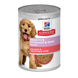 Hill's Science Diet Puppy Sensitive Stomach & Sensitive Skin Salmon & Vegetable Stew Canned Dog Food, 12.5 oz