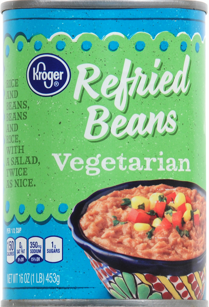 slide 5 of 5, Kroger Vegetarian Refried Beans, 16 oz