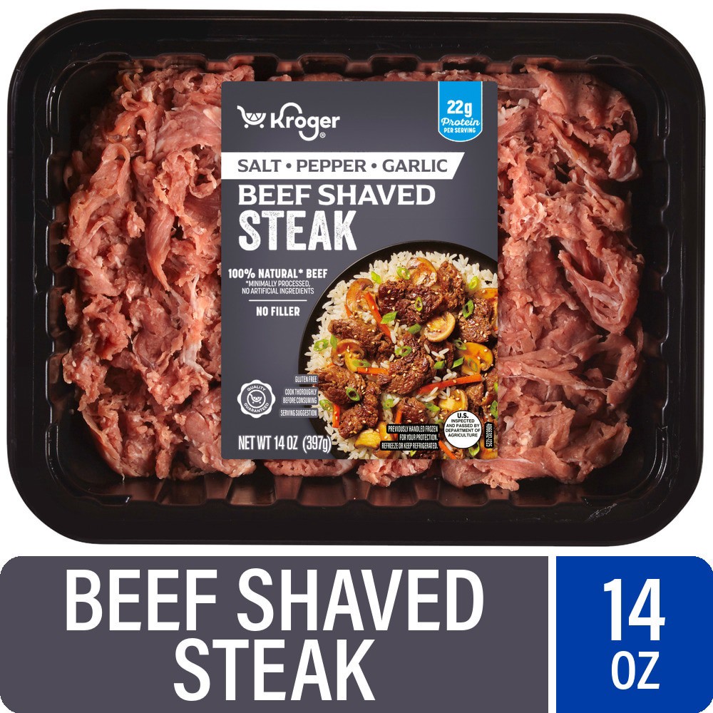slide 1 of 3, Kroger Salt Pepper and Garlic Beef Shaved Steak, 14 oz