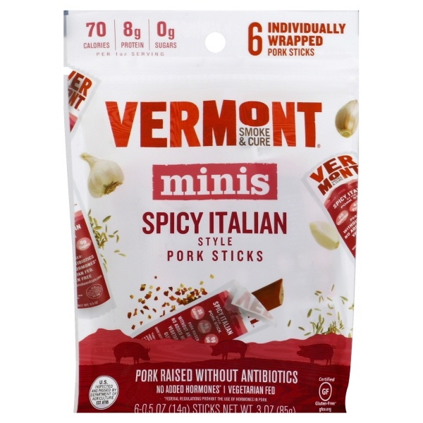 slide 1 of 1, Vermont Smoke & Cure Minis - Spicy Italian Style Pork Sticks, 6 ct; 3 oz