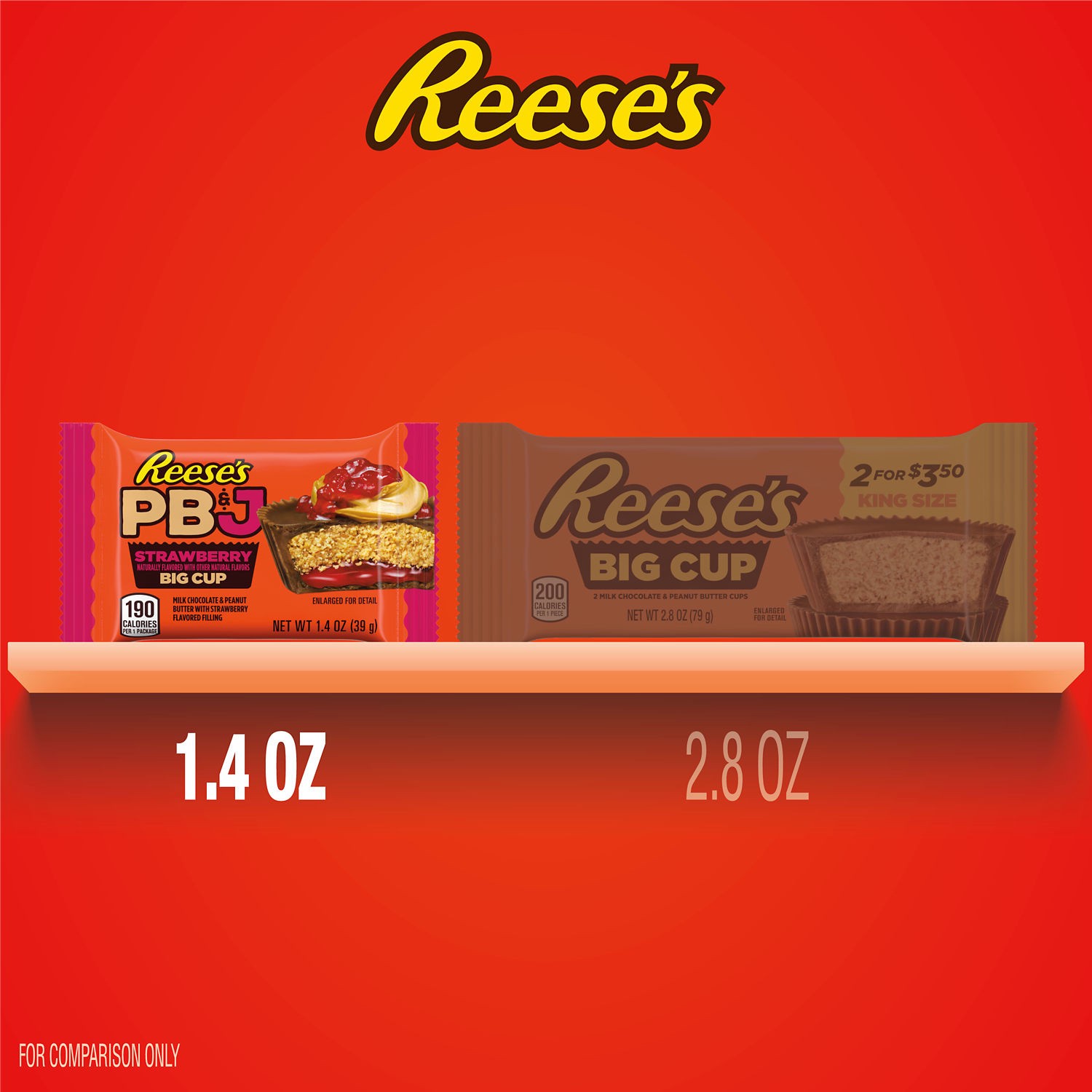 slide 3 of 9, REESE'S Big Cup PB&J Strawberry Milk Chocolate Peanut Butter Cup, Candy Pack, 1.4 oz, 1.4 oz