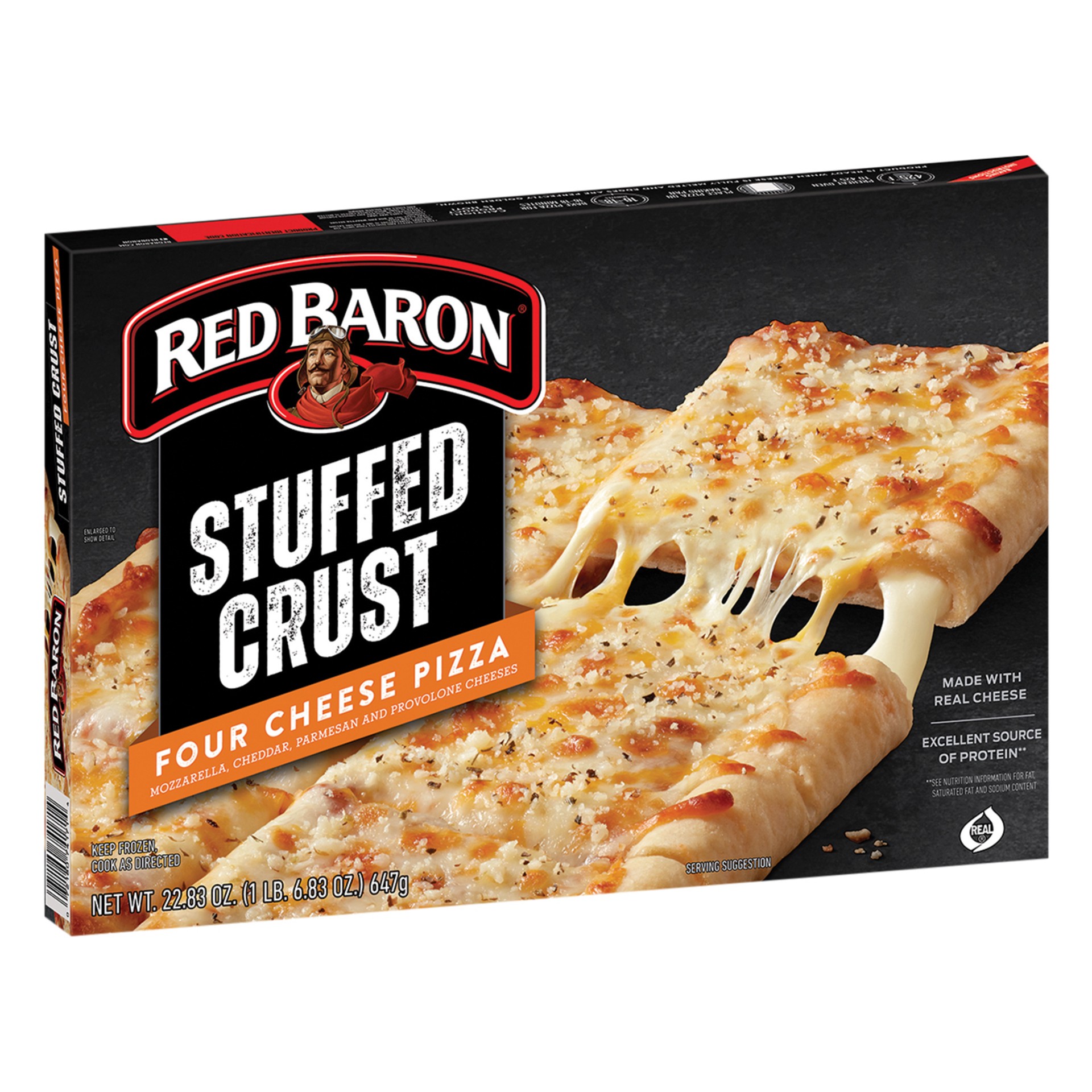 slide 2 of 5, Red Baron Frozen Pizza Stuffed Crust Four Cheese, 22 oz