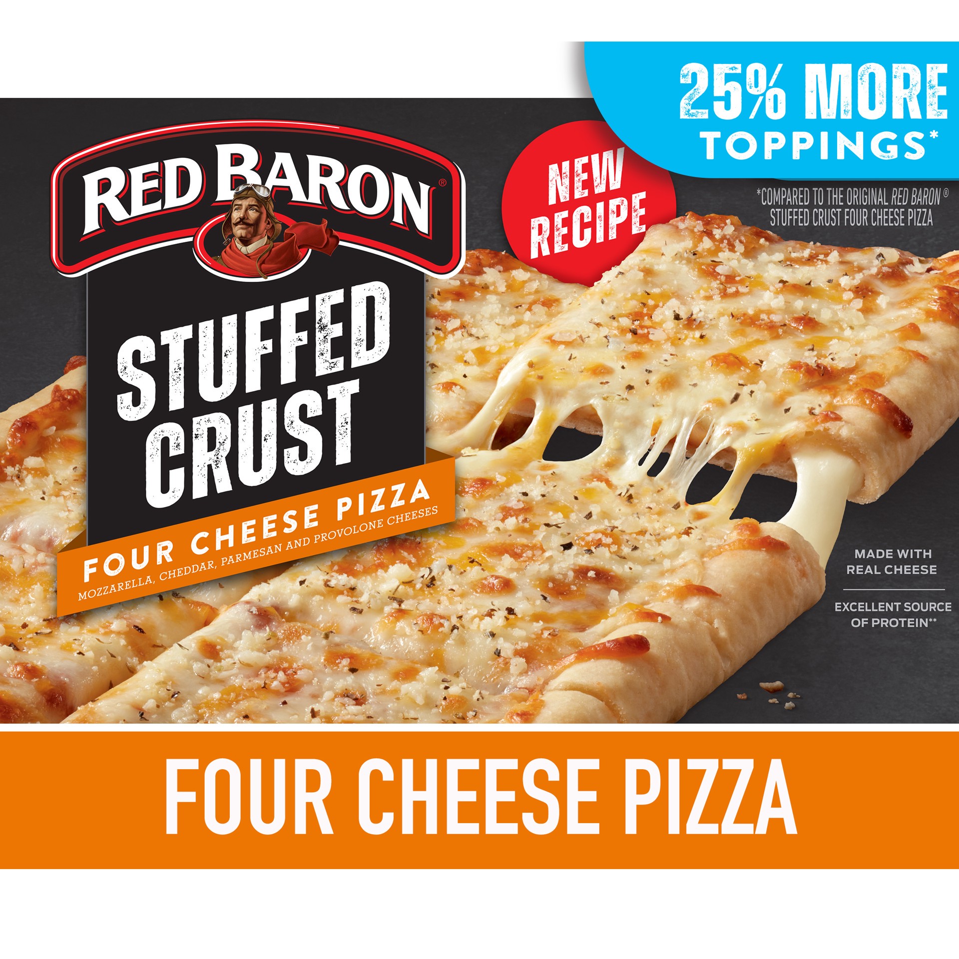 slide 3 of 5, Red Baron Frozen Pizza Stuffed Crust Four Cheese, 22 oz