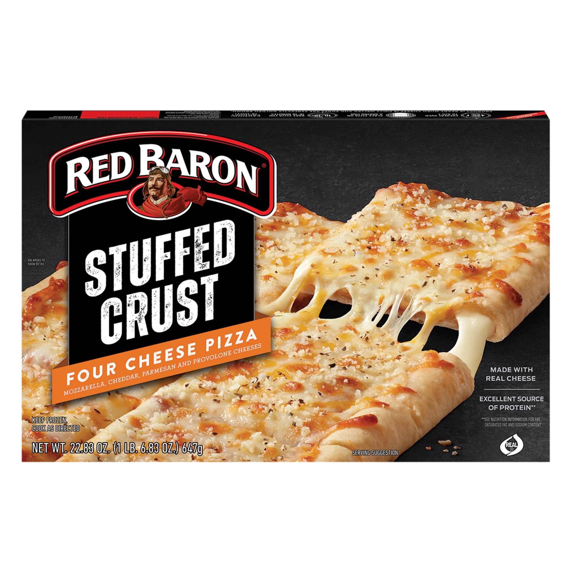 slide 1 of 5, Red Baron Frozen Pizza Stuffed Crust Four Cheese, 22 oz