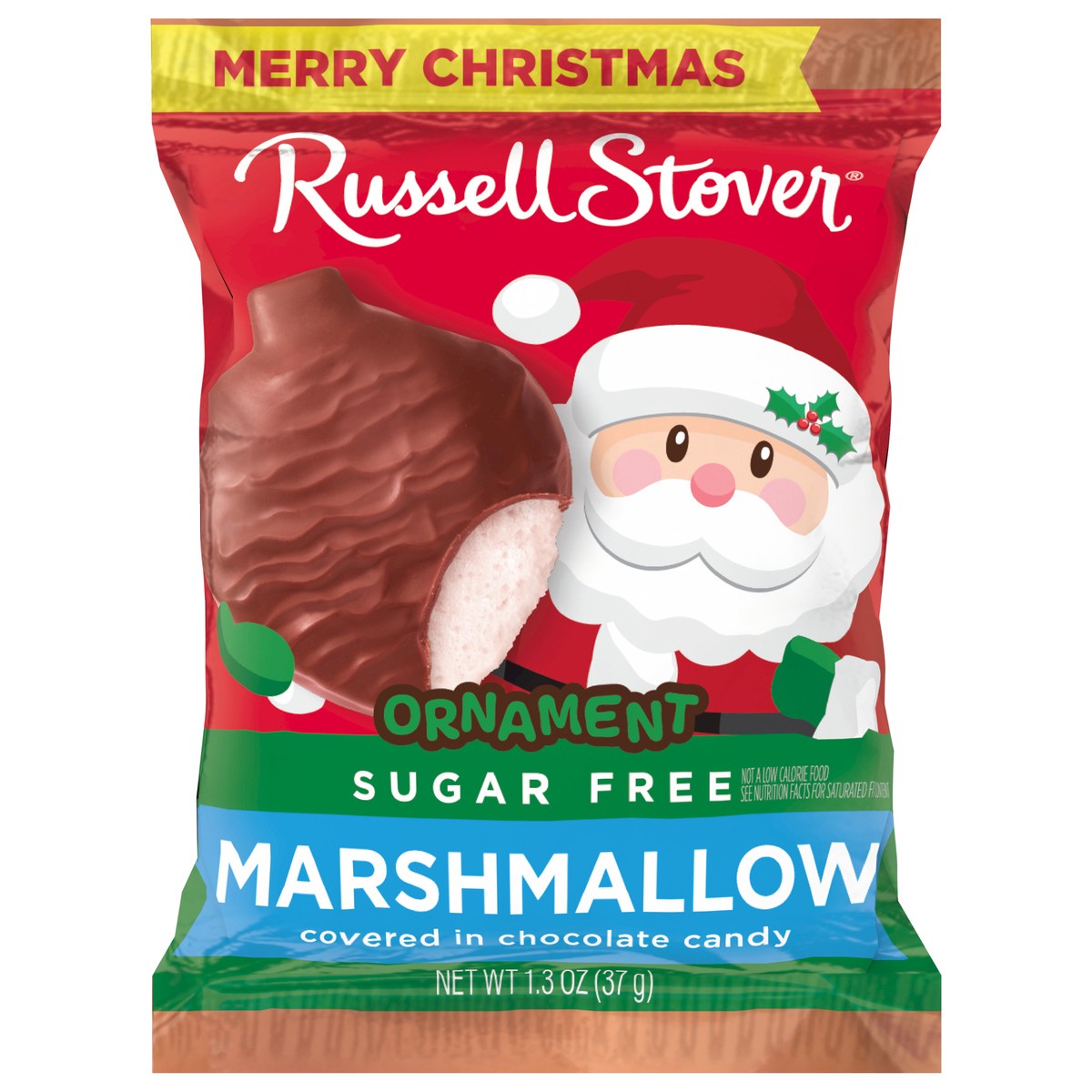 slide 1 of 3, RUSSELL STOVER Christmas Sugar Free Marshmallow Chocolate Candy Ornament, 1.3 oz