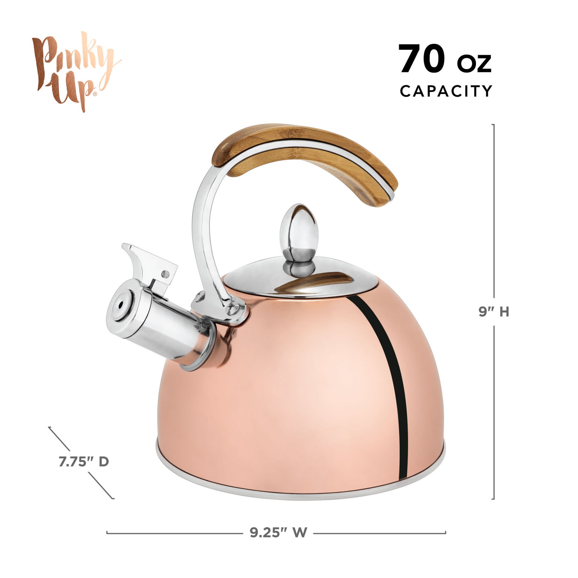 slide 3 of 5, Pinky Up Presley Rose Gold 70 Oz Tea Kettle, Stovetop Induction Stainless Steel Whistling Kettle, 1 ct