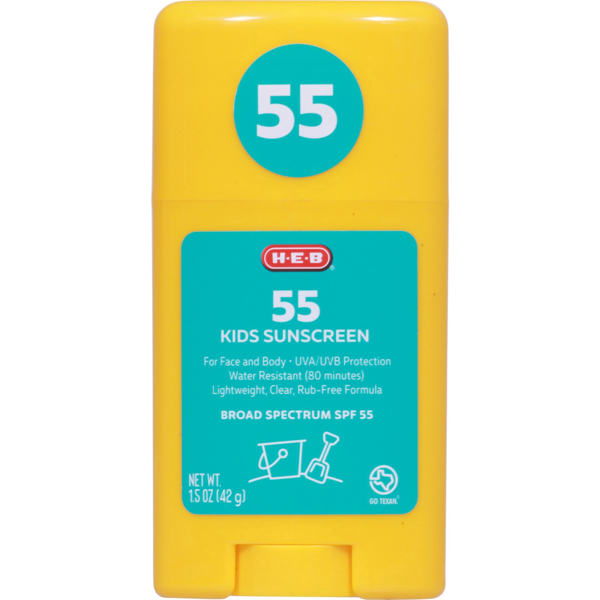 slide 1 of 1, H-E-B Kids Unscented Broad Spectrum Sunscreen Stick – SPF 55, 1.5 oz