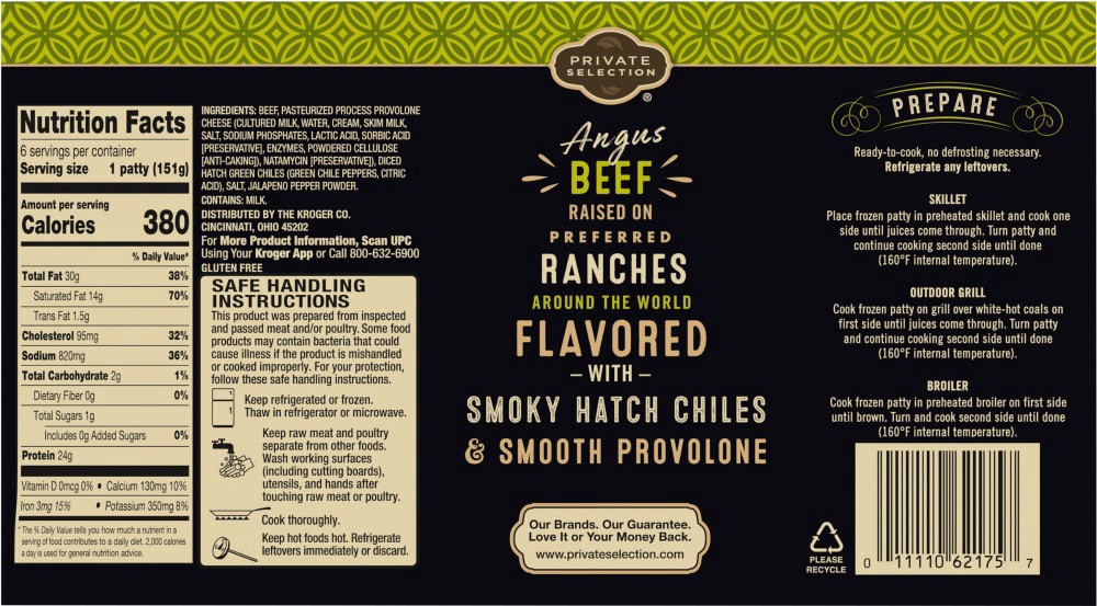 slide 5 of 6, Private Selection Hatch Chile And Provolone Angus Beef Patties, 32 oz
