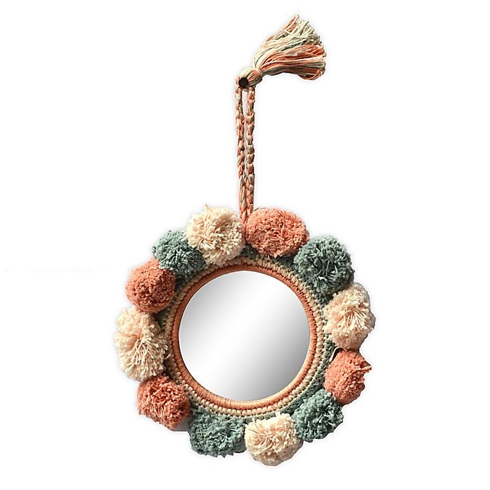 slide 1 of 1, Global Caravan Pom Pom Round Wall Mirror, 8 in