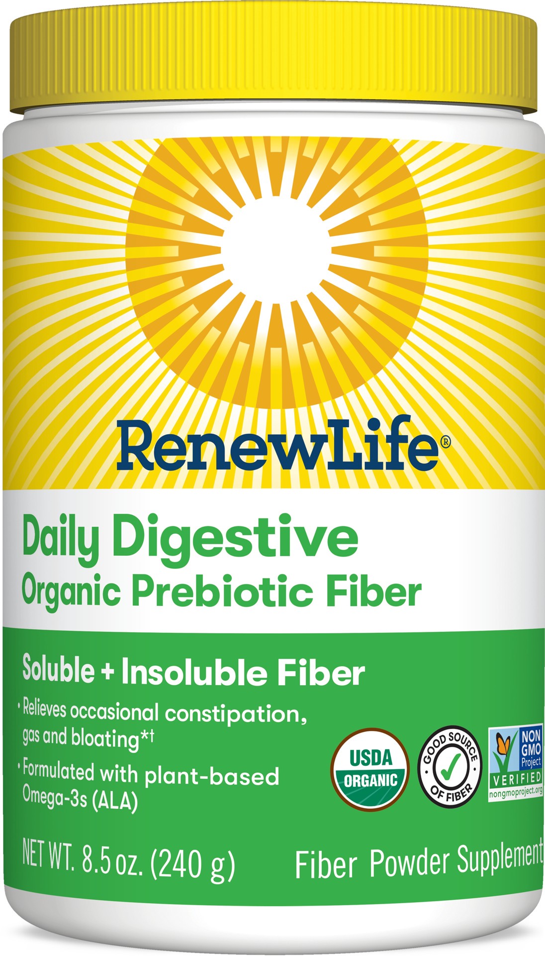 slide 1 of 5, Renew Life Daily Digestive Organic Prebiotic Fiber, 8.5 oz. Fiber Powder, 8.5 oz