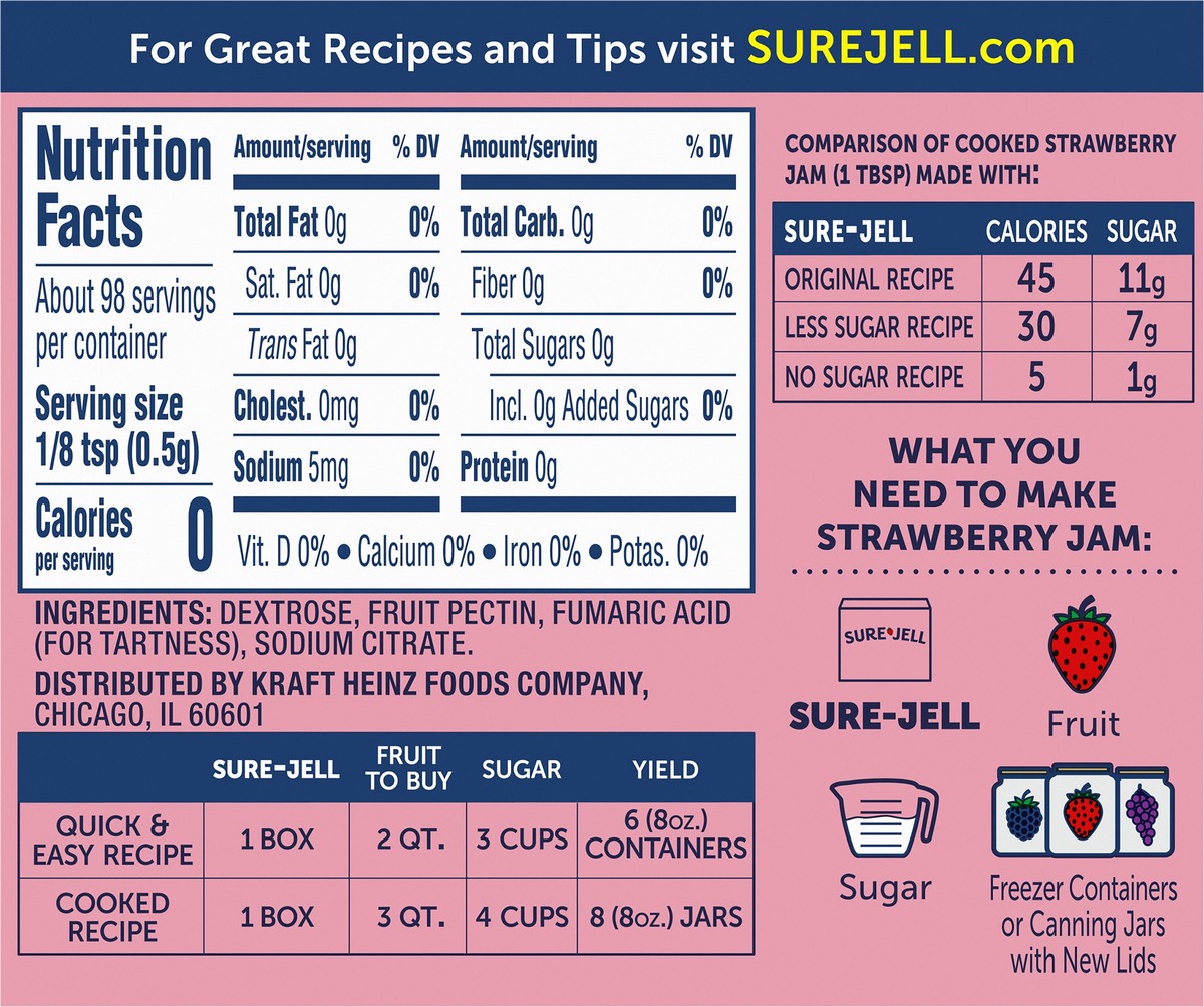 slide 3 of 9, Sure-Jell Premium Fruit Pectin for Less or No Sugar Needed Recipes, 1.75 oz Box, 1.75 oz