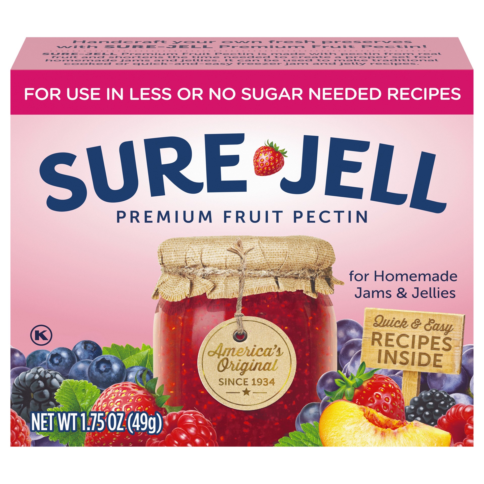 slide 1 of 10, Sure-Jell Premium Fruit Pectin for Less or No Sugar Needed Recipes, 1.75 oz