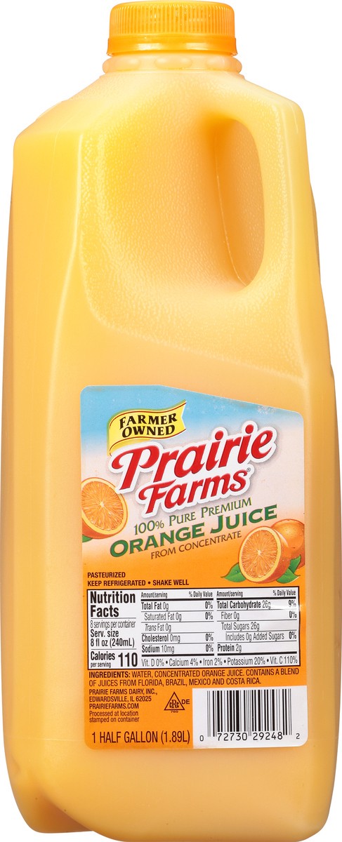 slide 6 of 13, Prairie Farms From Concentrate 100% Pure Premium Orange Juice - 1/2 gal, 1/2 gal