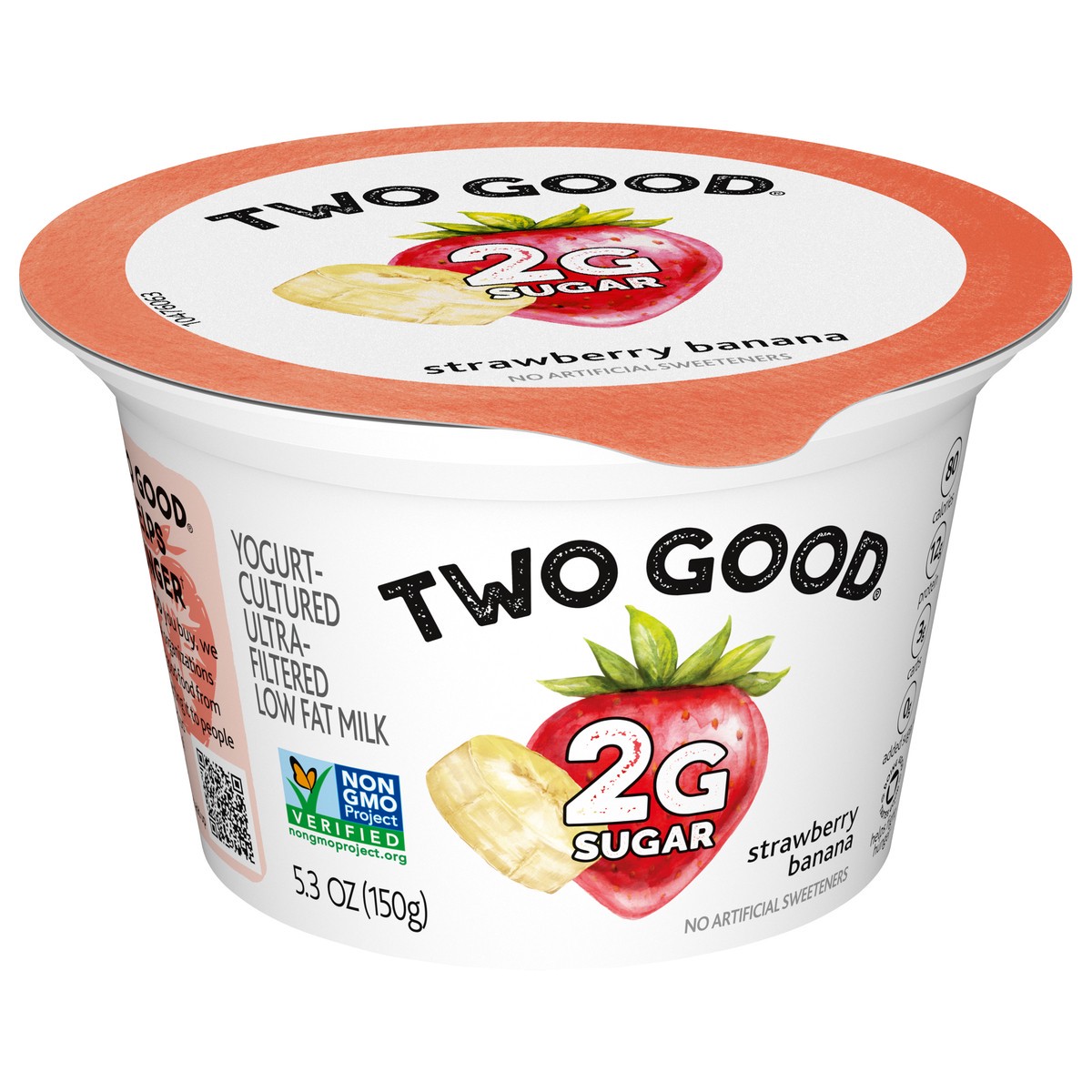 slide 9 of 9, Too Good & Co. Strawberry Banana Flavored Lower Sugar, Low Fat Greek Yogurt Cultured Product, Gluten Free, Keto Friendly Healthy Snacks, 5.3 OZ Cup, 5.3 oz