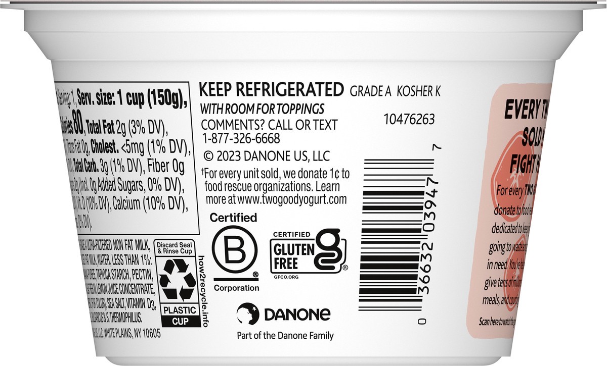 slide 5 of 9, Too Good & Co. Strawberry Banana Flavored Lower Sugar, Low Fat Greek Yogurt Cultured Product, Gluten Free, Keto Friendly Healthy Snacks, 5.3 OZ Cup, 5.3 oz