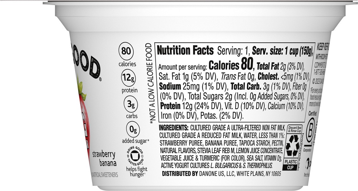 slide 3 of 9, Too Good & Co. Strawberry Banana Flavored Lower Sugar, Low Fat Greek Yogurt Cultured Product, Gluten Free, Keto Friendly Healthy Snacks, 5.3 OZ Cup, 5.3 oz