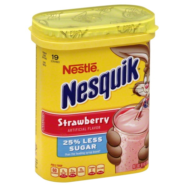 slide 1 of 1, Nesquik 25% Less Sugar Strawberry Drink Powder, 10.9 oz