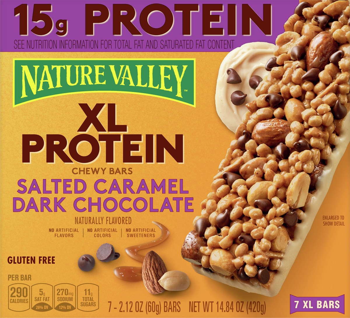 slide 4 of 12, Nature Valley Xl Protein Salted Caramel Dark Chocolate Chewy Bars 7 Bars 2.12 oz 7 ea Box, 7 ct