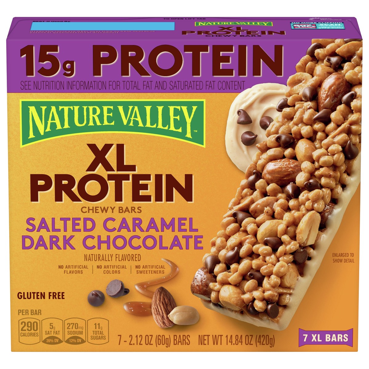 slide 1 of 12, Nature Valley Xl Protein Salted Caramel Dark Chocolate Chewy Bars 7 Bars 2.12 oz 7 ea Box, 7 ct