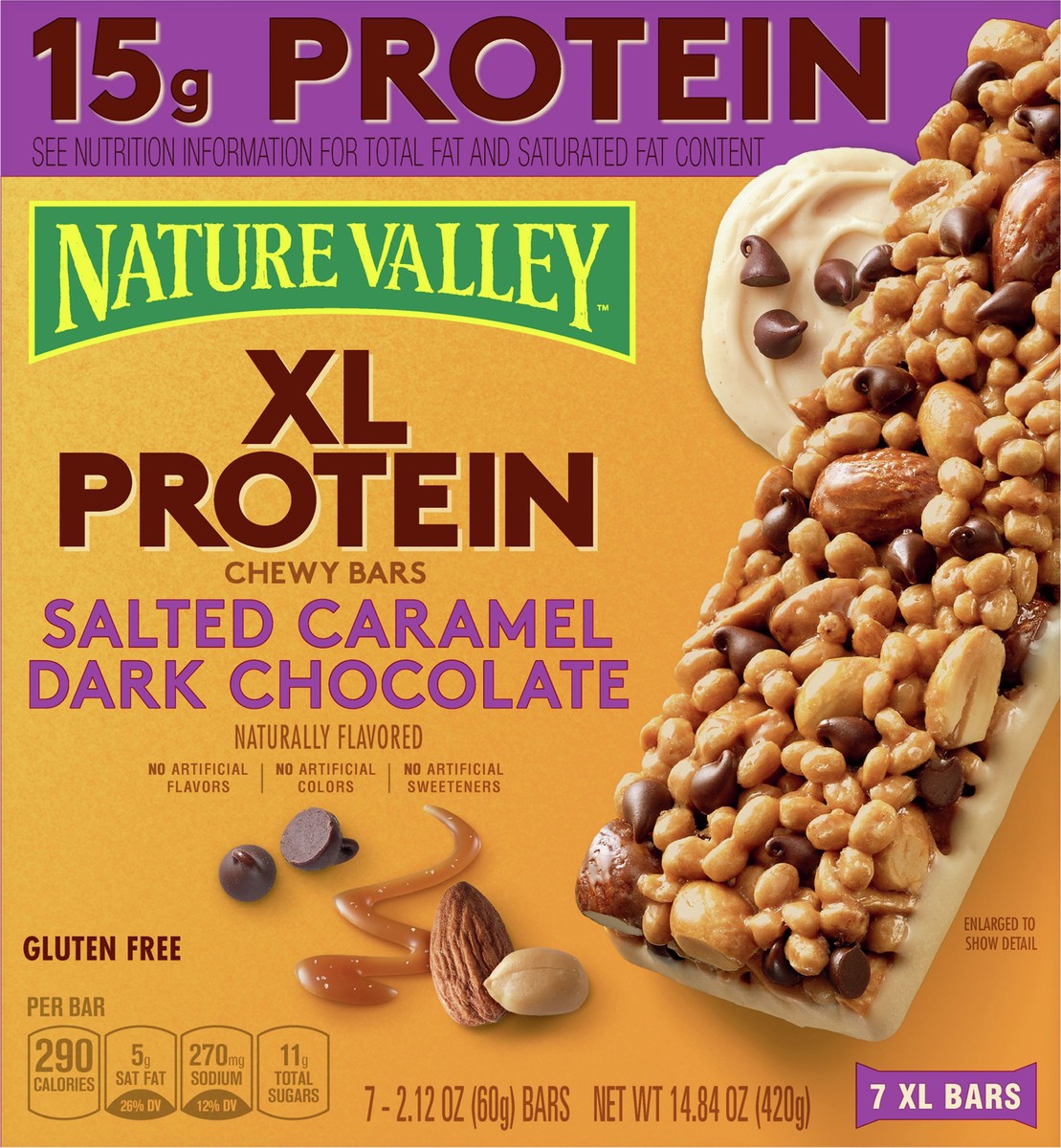 slide 9 of 12, Nature Valley Xl Protein Salted Caramel Dark Chocolate Chewy Bars 7 Bars 2.12 oz 7 ea Box, 7 ct