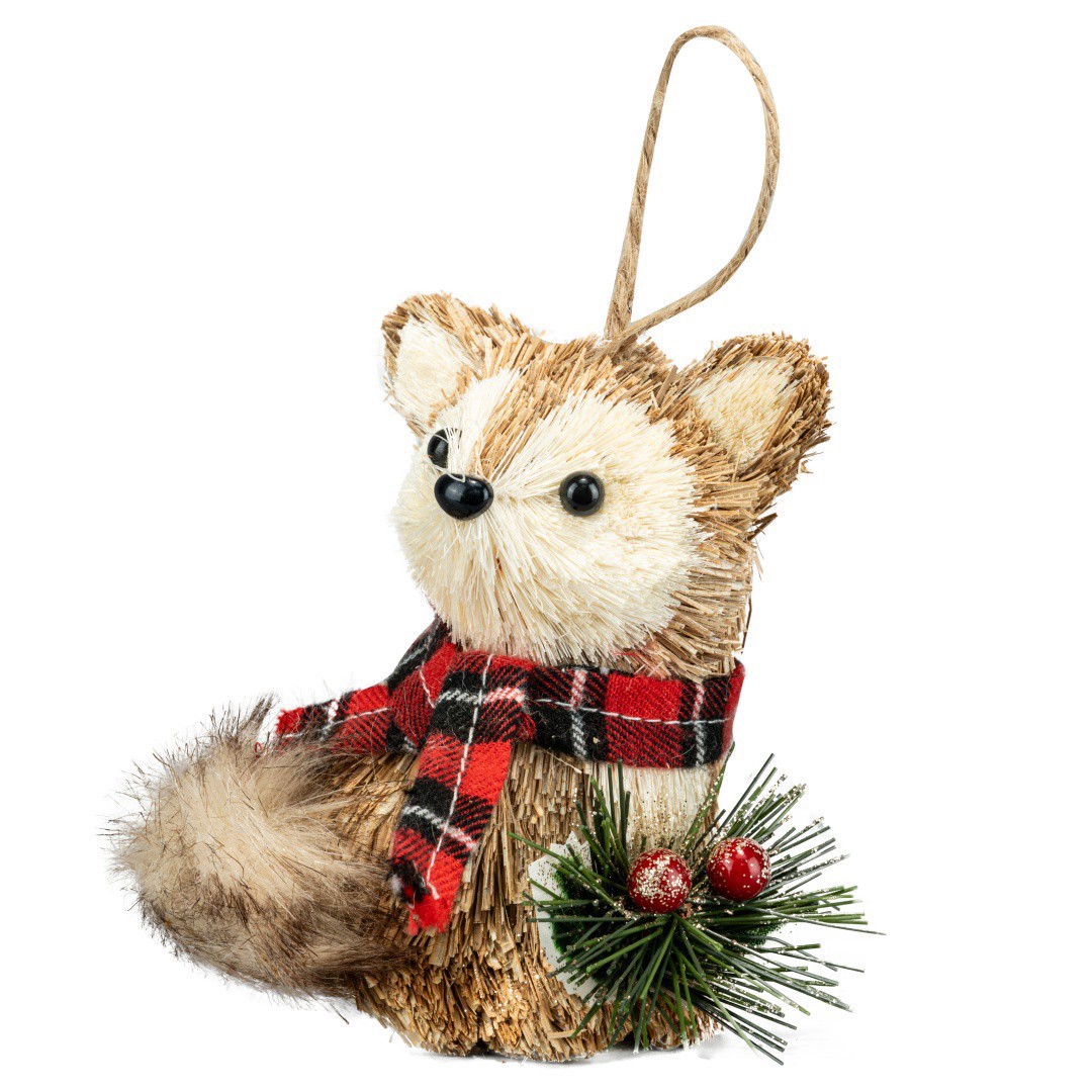 slide 2 of 2, 4" Natural Fox With Plaid Scarf Ornament By Ashland, 4.33 in x 2.36 in x 3.94 in
