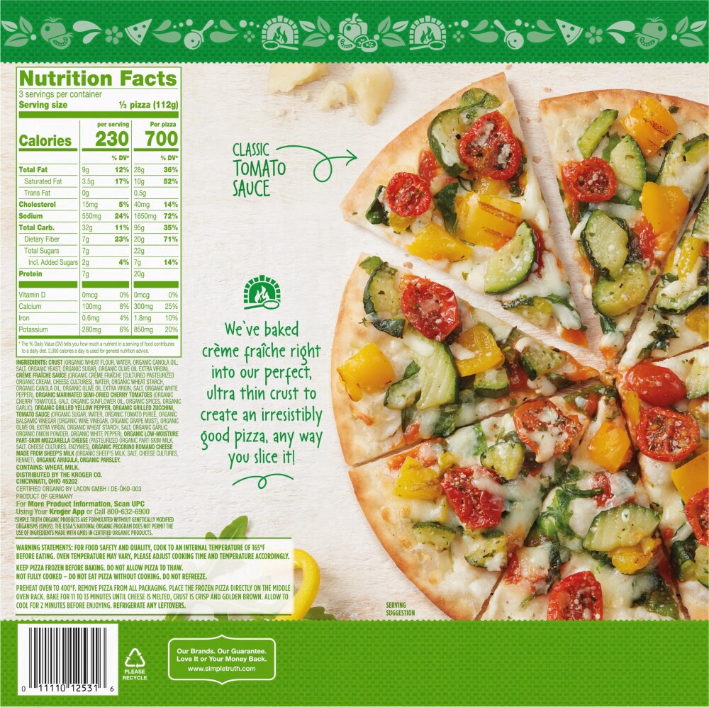 slide 4 of 5, Simple Truth Organic Greek Style Ultra-Thin Crust Vegetable Pizza, 12.52 oz