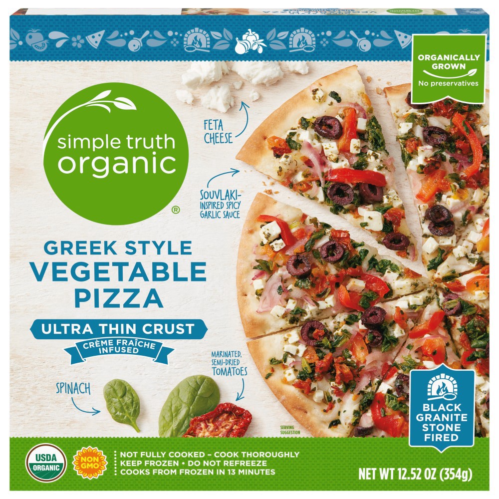 slide 1 of 5, Simple Truth Organic Greek Style Ultra-Thin Crust Vegetable Pizza, 12.52 oz