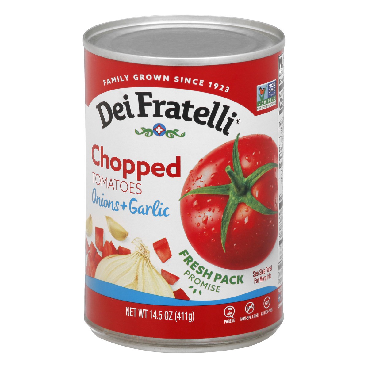 slide 11 of 13, Dei Fratelli Onions + Garlic Chopped Tomatoes 14.5 oz, 14.5 oz