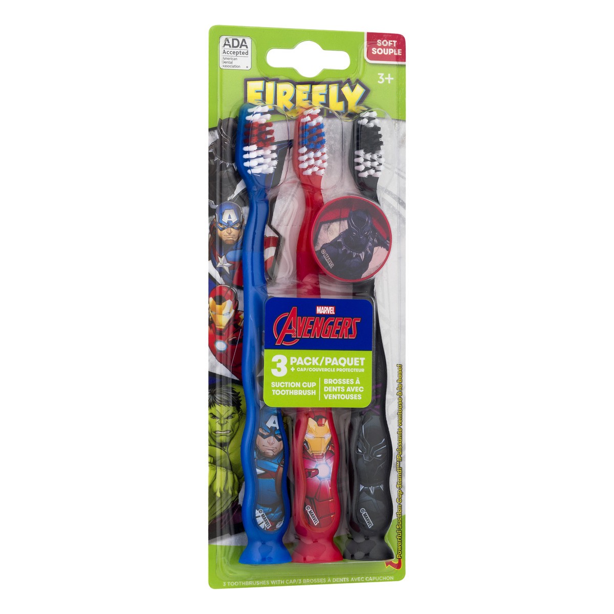 slide 7 of 8, Firefly Value Pack Soft Marvel Avengers Toothbrush + Cap 3 ea, 3 ct