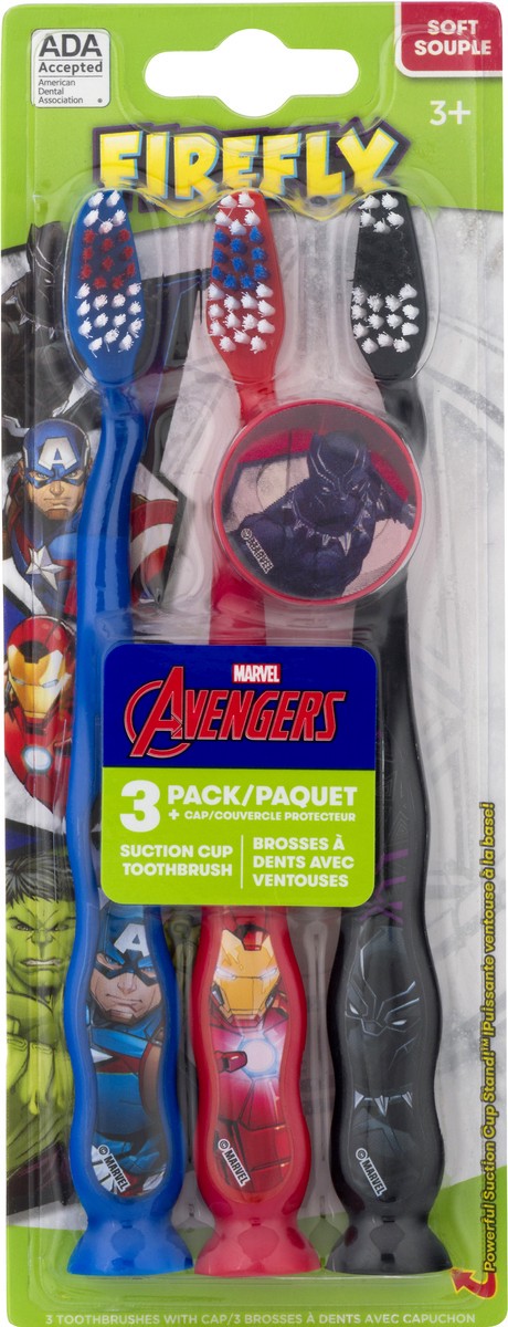 slide 5 of 8, Firefly Value Pack Soft Marvel Avengers Toothbrush + Cap 3 ea, 3 ct