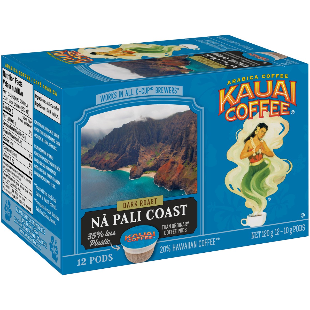 slide 7 of 9, Kauai Coffee Na Pali Coast Dark Roast Arabica Coffee 12 ct K-Cup Pods 120g Box, 12 ct