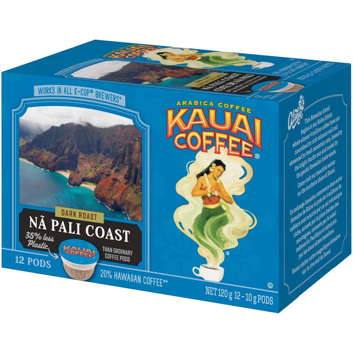 slide 8 of 9, Kauai Coffee Na Pali Coast Dark Roast Arabica Coffee 12 ct K-Cup Pods 120g Box, 12 ct