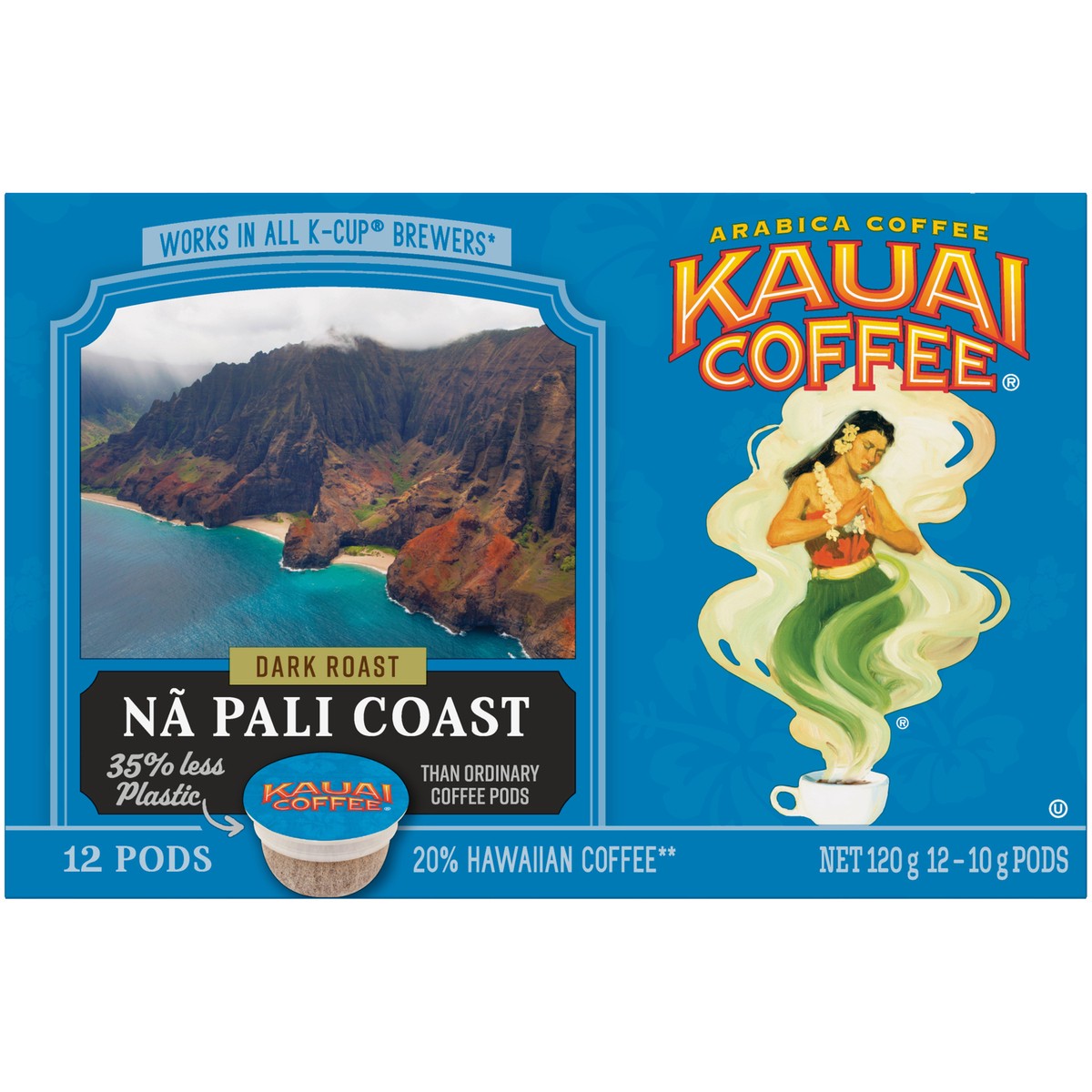slide 5 of 9, Kauai Coffee Na Pali Coast Dark Roast Arabica Coffee 12 ct K-Cup Pods 120g Box, 12 ct