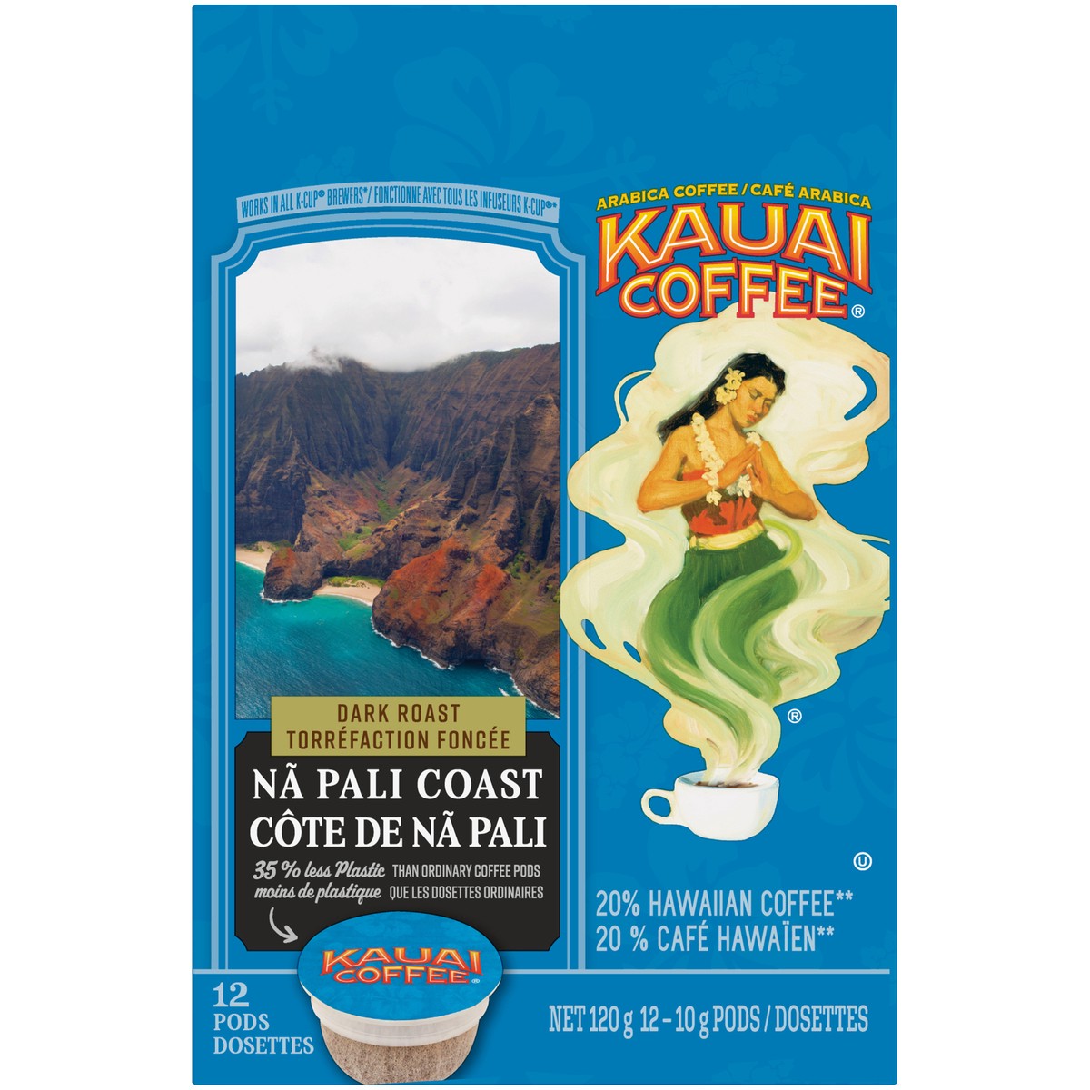 slide 3 of 9, Kauai Coffee Na Pali Coast Dark Roast Arabica Coffee 12 ct K-Cup Pods 120g Box, 12 ct