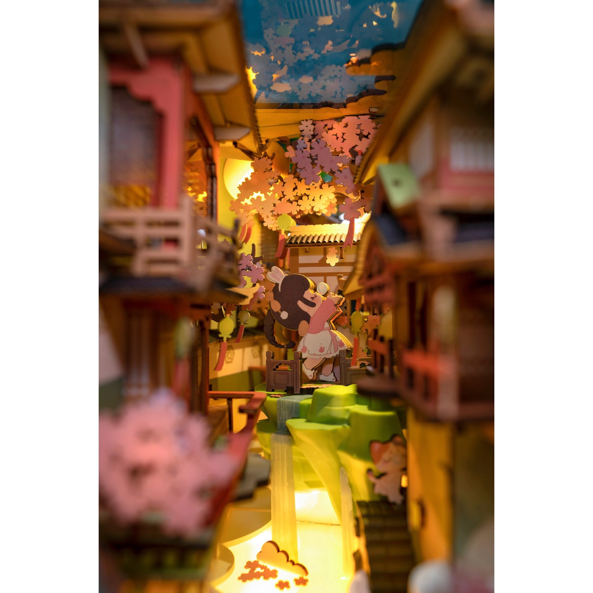 slide 2 of 9, Robotime Rolife Falling Sakura Diy Book Nook Shelf Insert Kit, 3.98 in x 7.36 in x 9.53 in