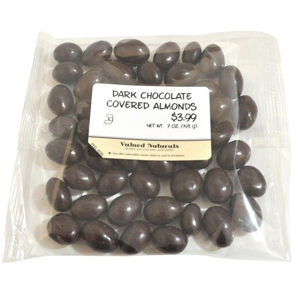 slide 1 of 1, Valued Naturals Dark Chocolate Covered Almonds Prepriced, 7 oz