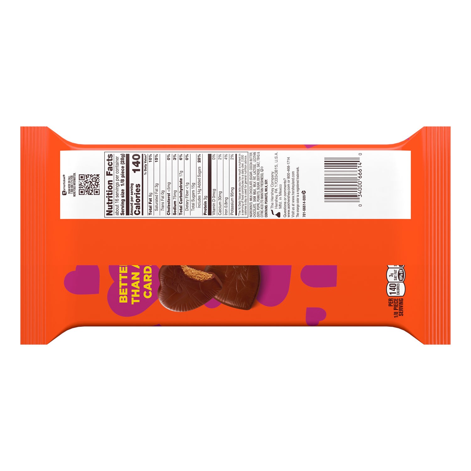 slide 5 of 8, REESE'S Milk Chocolate Peanut Butter Hearts Candy, Valentine's Day, 16 oz, Packs (6 Count), 8 oz