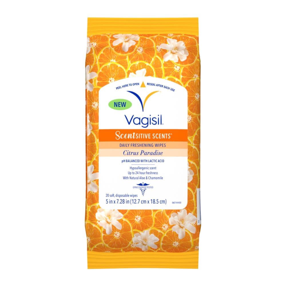 slide 1 of 1, Vagisil Scentsitive Scents Citrus Paradise Daily Freshening Wipes, 20 ct