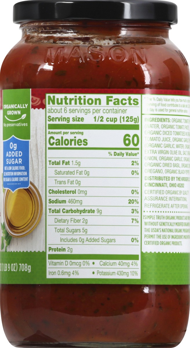 slide 8 of 9, Simple Truth Organic Marinara Pasta Sauce 25 oz, 25 oz