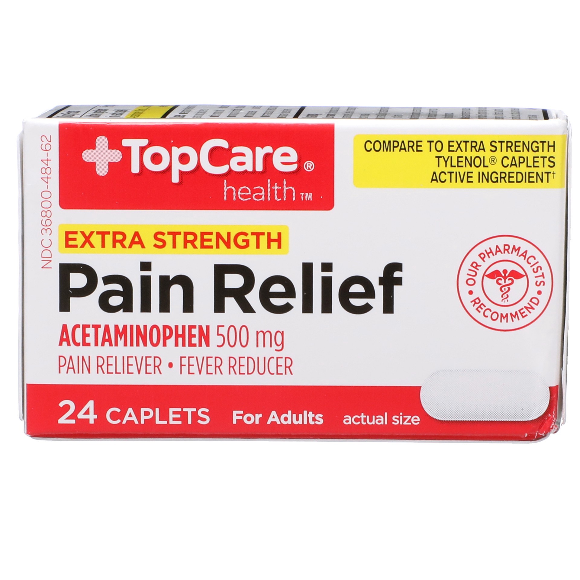 slide 1 of 6, TopCare Pain Relief Extra Strength Caplets, 24 ct