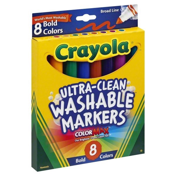 slide 1 of 1, Crayola Markers Ultra-Clean Washable Colormax Broad Line Bold Colors, 8 ct