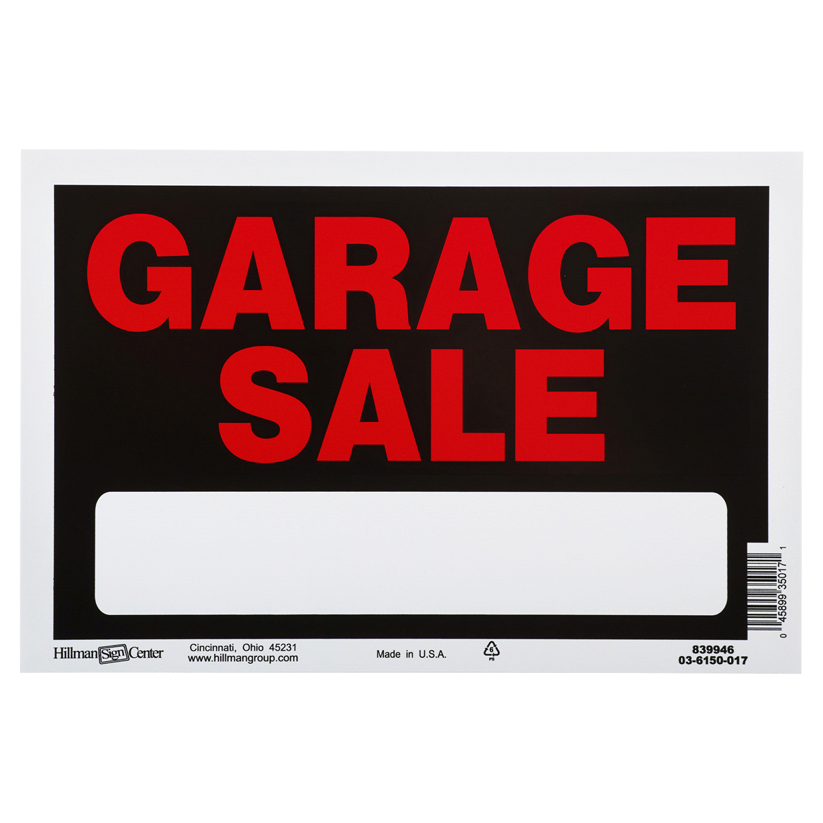 slide 1 of 1, Hillman Garage Sale Sign, 8" x 12", 12 in