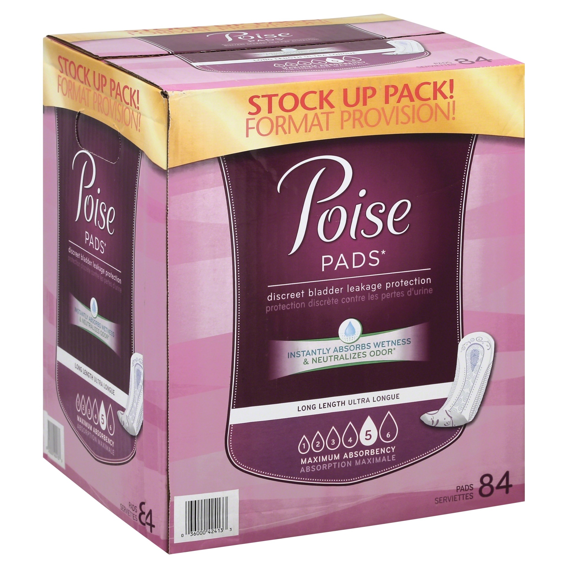 slide 1 of 1, Poise Max Long Pads Super Absorbent, 84 ct