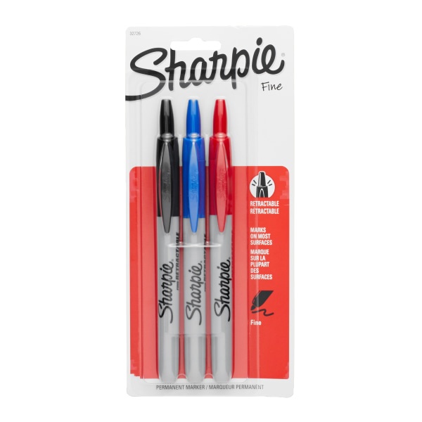 slide 1 of 6, Sharpie Retractable Fine Point Permanent Markers - Assorted, 2 pk; 3 ct